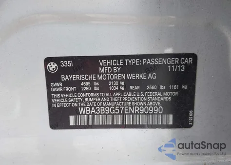 2014 BMW 335 xDrive из США, поврежденный, VIN WBA3B9G57ENR90990